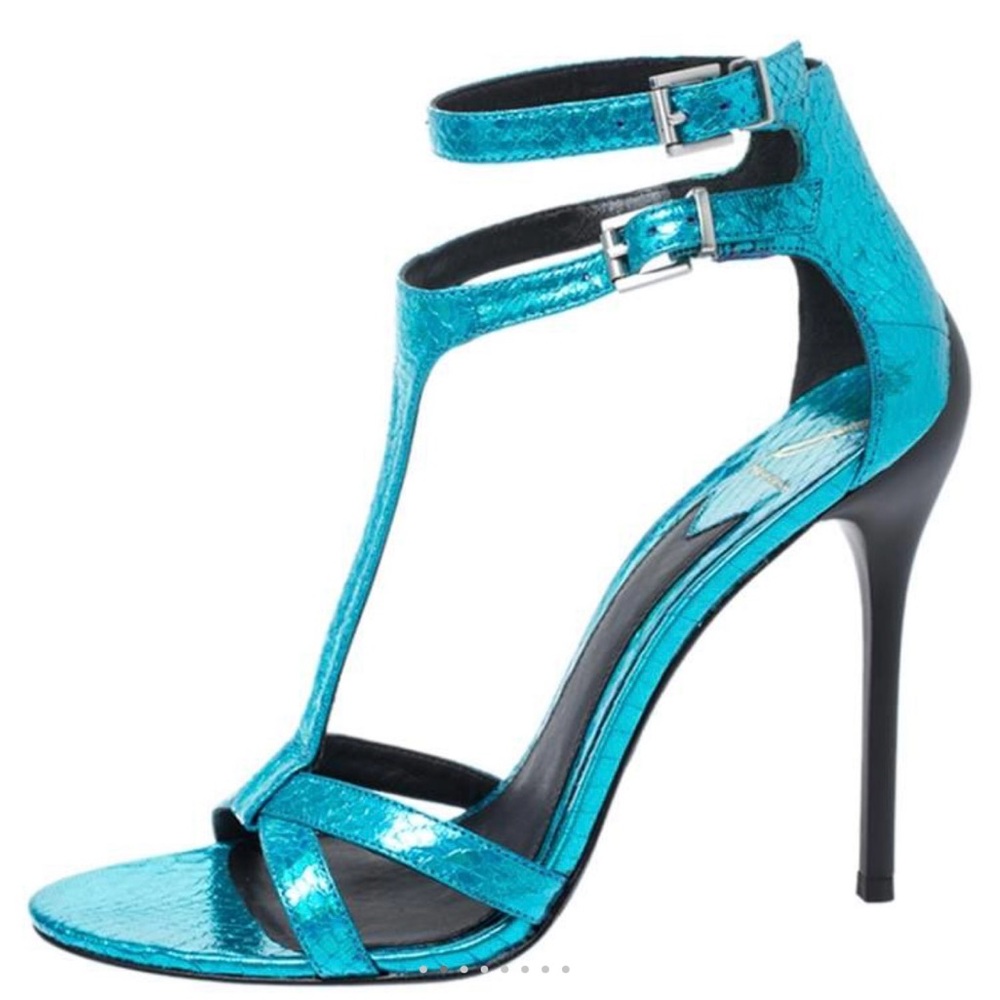 Brian Atwood Metallic Blue Python Embossed Leathe… - image 1